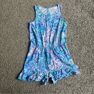Lilly Pulitzer Girl's Size XXL Venecia Romper Ruffles Cotton Coral Design Beach